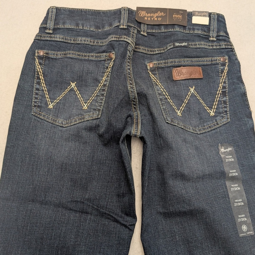 NWT Wrangler Retro Mae Trouser Jeans Womens 27/3x36 Dark Wash Mid Rise Stretch - Picture 10 of 12